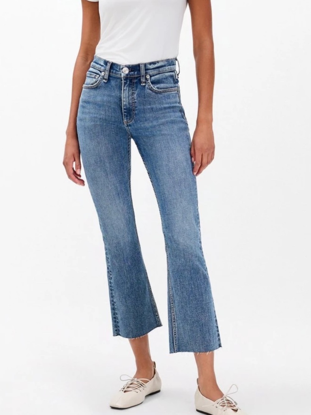 rag & bone 10-Inch Crop Flare Blue Jeans - Maybrook Wash. Size 25